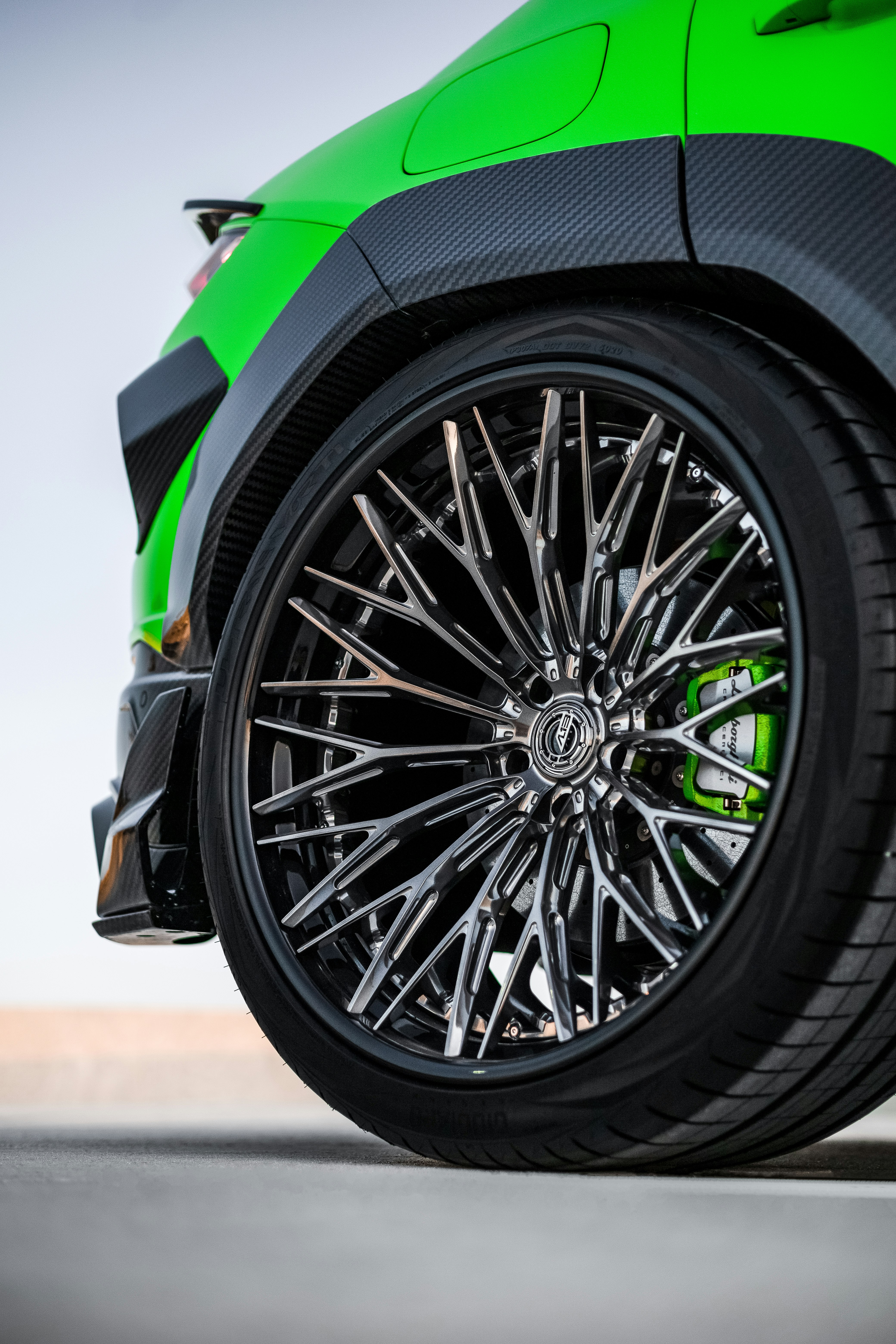 black and green multi spoke wheel